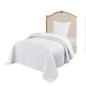 Couvre lit blanc matelassé 180x240 cm + taie 65x65 cm - Boutis élégant pour lit 1 pesonne, envoloppe percale de coton
