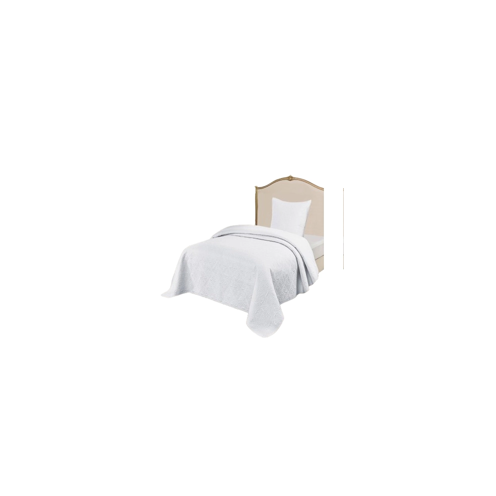 Couvre lit blanc matelassé 180x240 cm + taie 65x65 cm - Boutis élégant pour lit 1 pesonne, envoloppe percale de coton