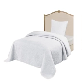 Couvre lit broderies géométriques blanc 180x240 cm - Boutis matelassé élégant pour lit 1 personne avec taie 65x65 cm