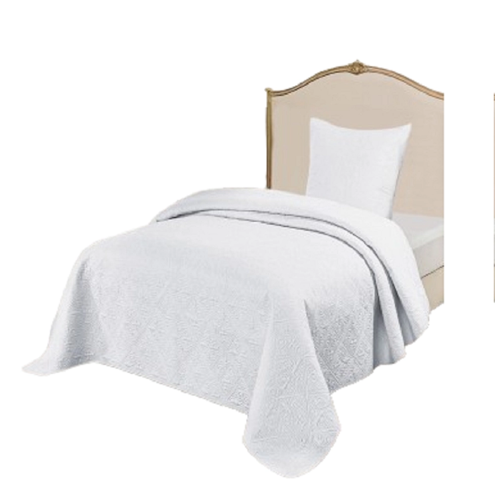 Couvre lit broderies géométriques blanc 180x240 cm - Boutis matelassé élégant pour lit 1 personne avec taie 65x65 cm