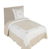 Couvre lit boutis Peaceland Lin 180x240 cm + 1 taie 65x65 cm pour lit 1 place - dessus de lit brodé 100 % coton