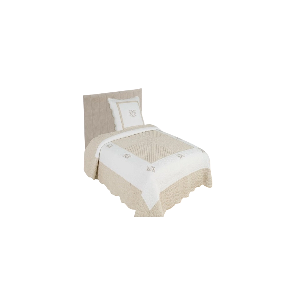 Couvre lit boutis Peaceland Lin 180x240 cm + 1 taie 65x65 cm pour lit 1 place - dessus de lit brodé 100 % coton