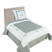 Couvre lit boutis Peaceland 100% coton + taie(s) carrée(s) assortie(s) – Brodé, léger et doux – Bicolore