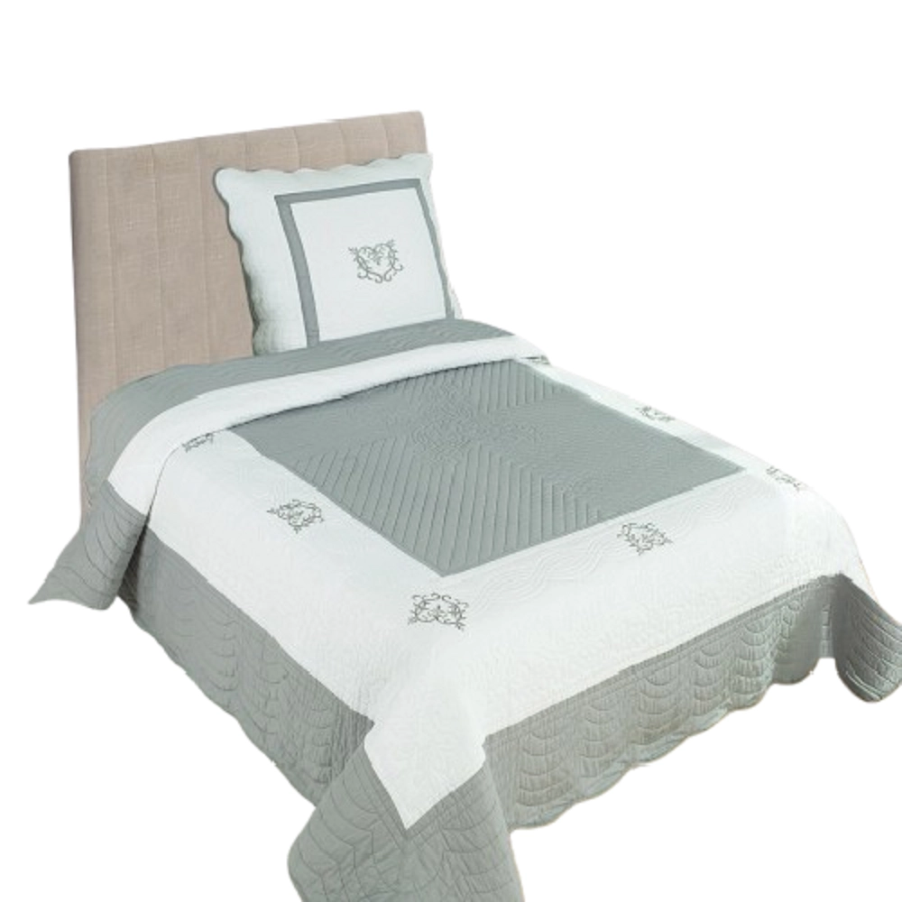 Couvre lit boutis Peaceland 100% coton + taie(s) carrée(s) assortie(s) – Brodé, léger et doux – Bicolore