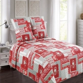 Couvre lit Montagne rouge et gris 230x250 cm + 2 taies 65x65 cm