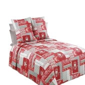 Couvre lit Montagne rouge et gris 230x250 cm + 2 taies 65x65 cm