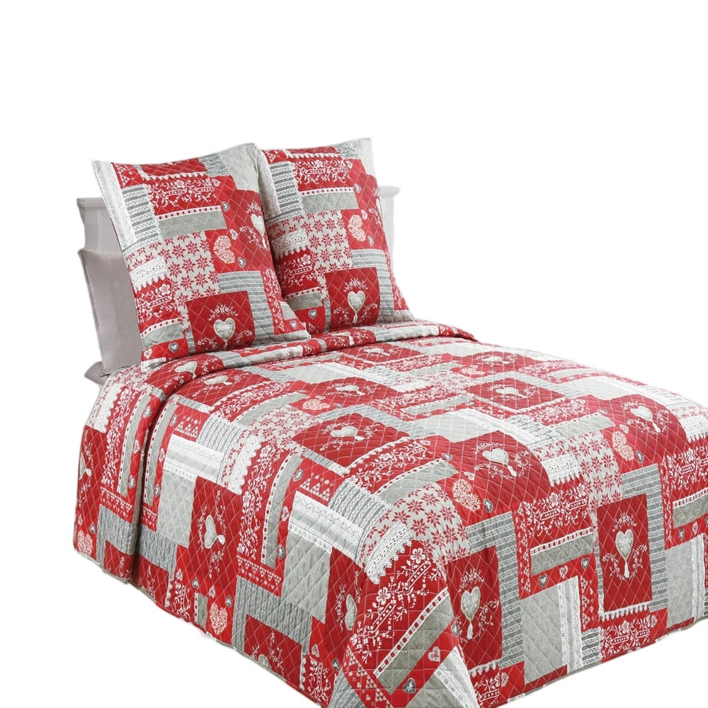 Couvre lit Montagne rouge et gris 230x250 cm + 2 taies 65x65 cm