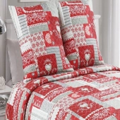 Couvre lit Montagne rouge et gris 230x250 cm + 2 taies 65x65 cm