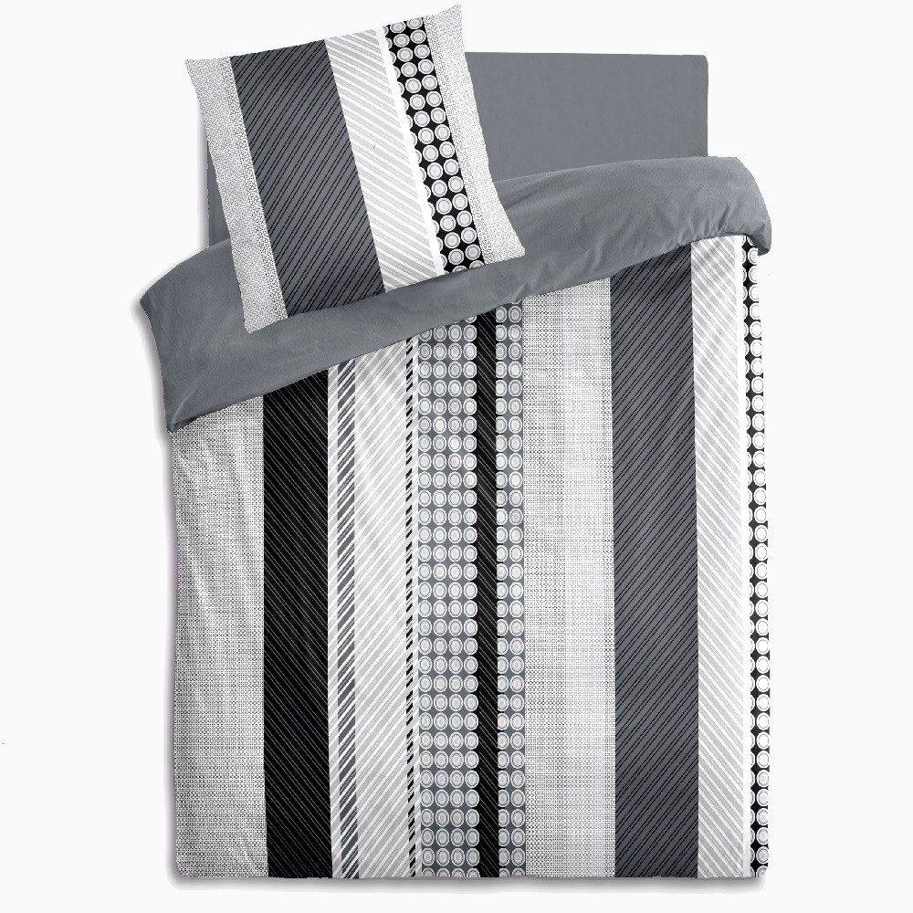 Housse de couette Géométrique Gris - 100% coton 57fils - Grand teint - Dessin exclusif + taie(s) d'oreiller 65x65cm