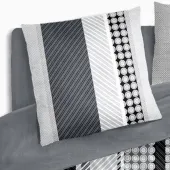 Housse de couette Géométrique Gris - 100% coton 57fils - Grand teint - Dessin exclusif + taie(s) d'oreiller 65x65cm