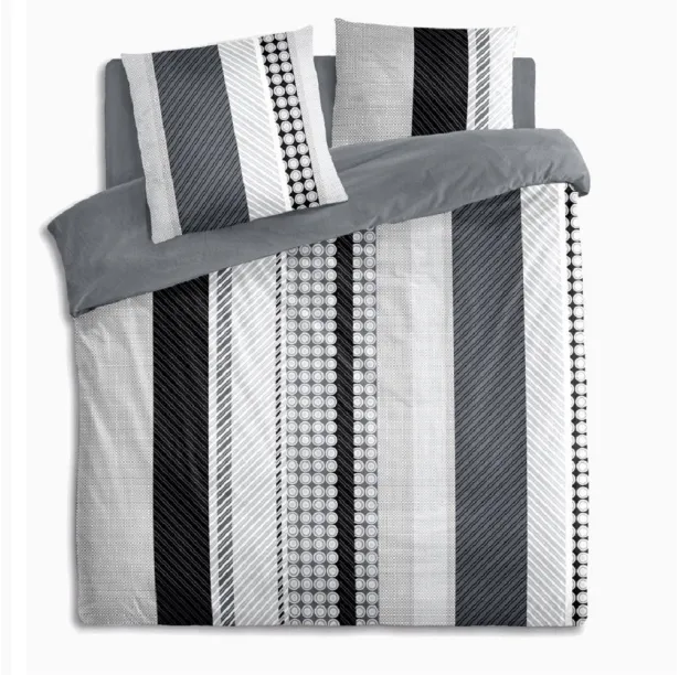 Housse de couette Géométrique Gris - 100% coton 57fils - Grand teint - Dessin exclusif + taie(s) d'oreiller 65x65cm