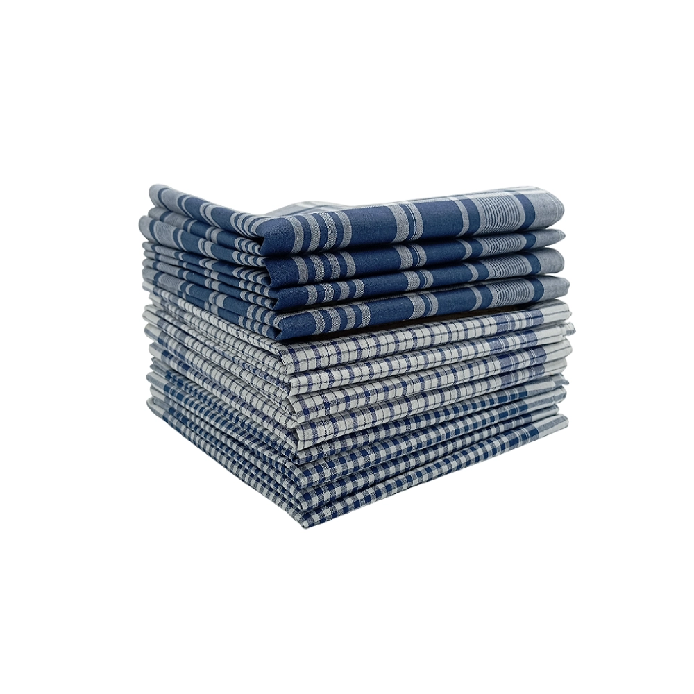 Lot de 12 mouchoirs 40x40 cm en coton - 3 motifs à carreaux bleu et blanc, doux, réutilisables et écologiques pour le quotidien