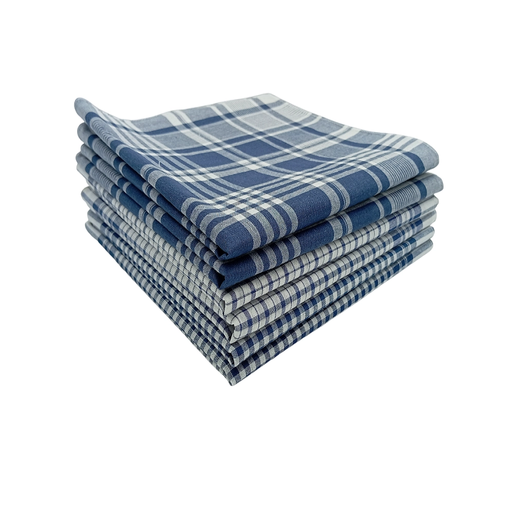 Lot de 6 mouchoirs quadrillés 40x40 cm - 100 % coton, carreaux mixtes bleux et blancs, doux et absorbants et réutilisables