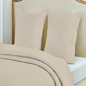 Couvre lit matelassé couleur unie Lin avec taies - Enveloppe 100 % percale de coton, boutis pour lit simple ou double