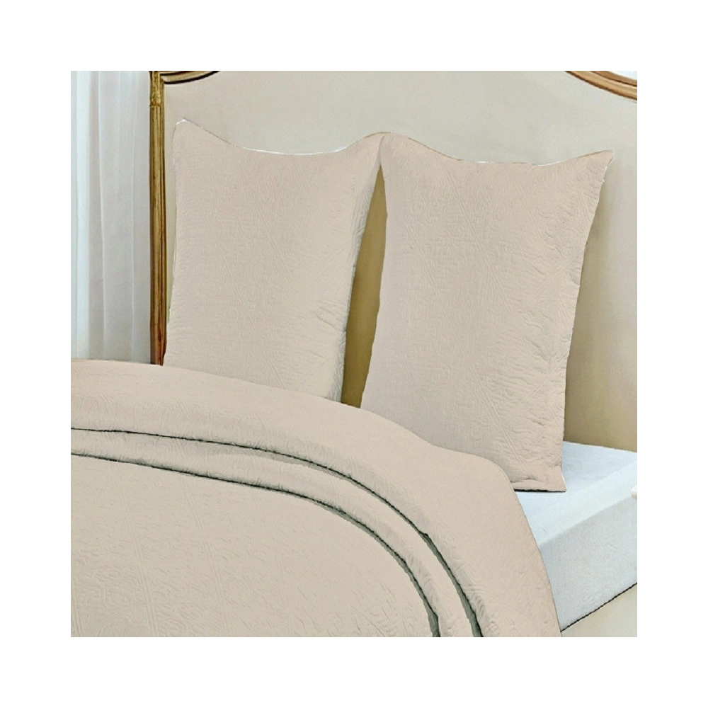 Couvre lit matelassé couleur unie Lin avec taies - Enveloppe 100 % percale de coton, boutis pour lit simple ou double