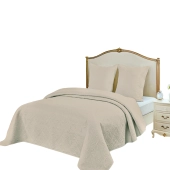 Couvre lit matelassé couleur unie Lin avec taies - Enveloppe 100 % percale de coton, boutis pour lit simple ou double