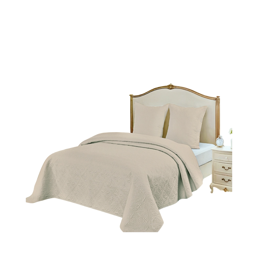 Couvre lit matelassé couleur unie Lin avec taies - Enveloppe 100 % percale de coton, boutis pour lit simple ou double