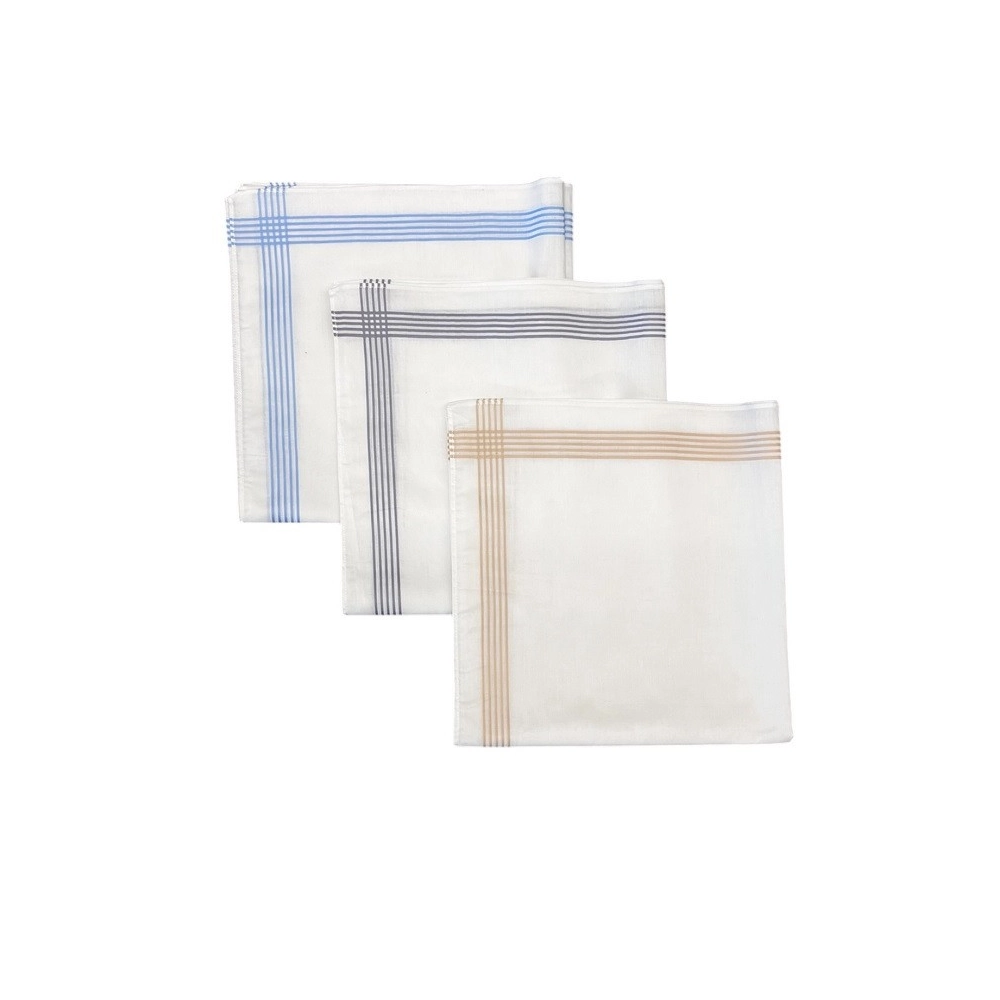 Lot de 6 mouchoirs en coton jumel 40x40 cm - Fond blanc avec rayures colorées, doux, réutilisables et élégants pour quotidien