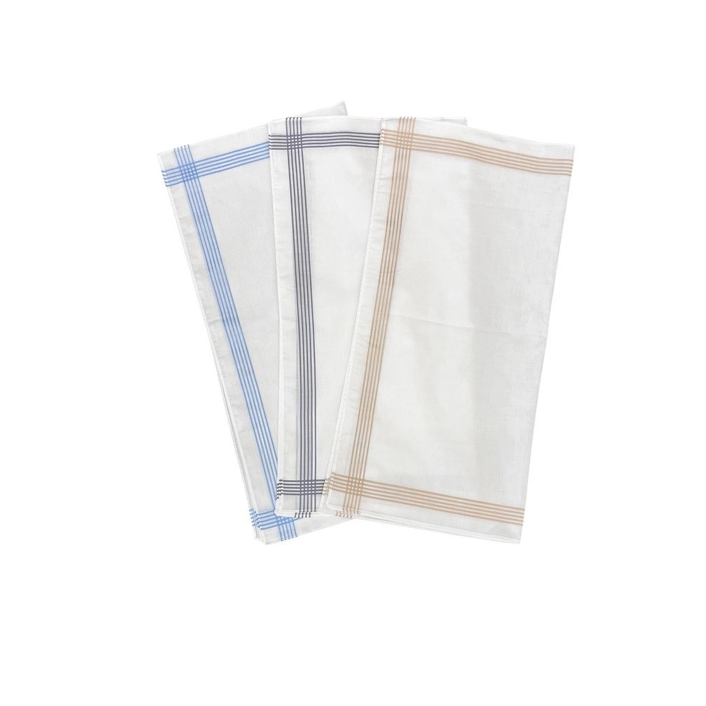 Lot de 6 mouchoirs en coton jumel 40x40 cm - Fond blanc avec rayures colorées, doux, réutilisables et élégants pour quotidien