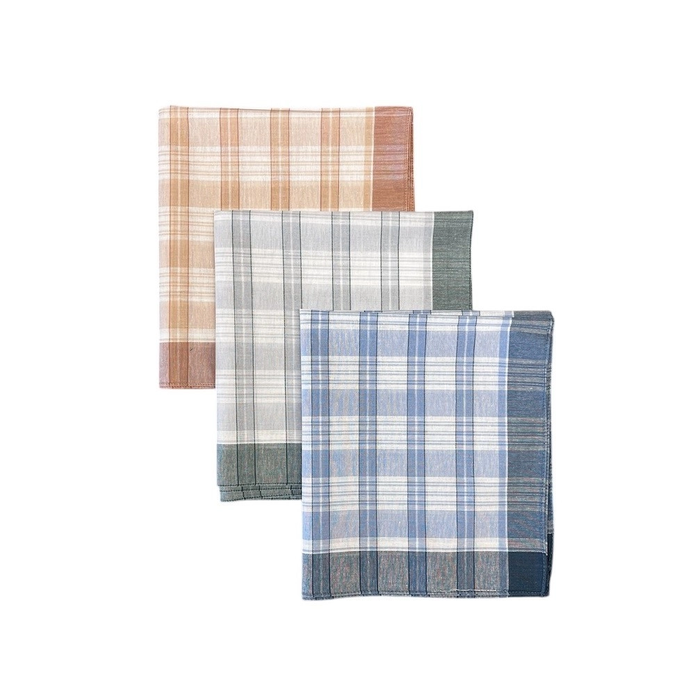 Lot de 6 mouchoirs quadrillés LUC - 100 % coton 50x50 cm - Doux, absorbants, réutilisables et colorés bleu, gris, orange