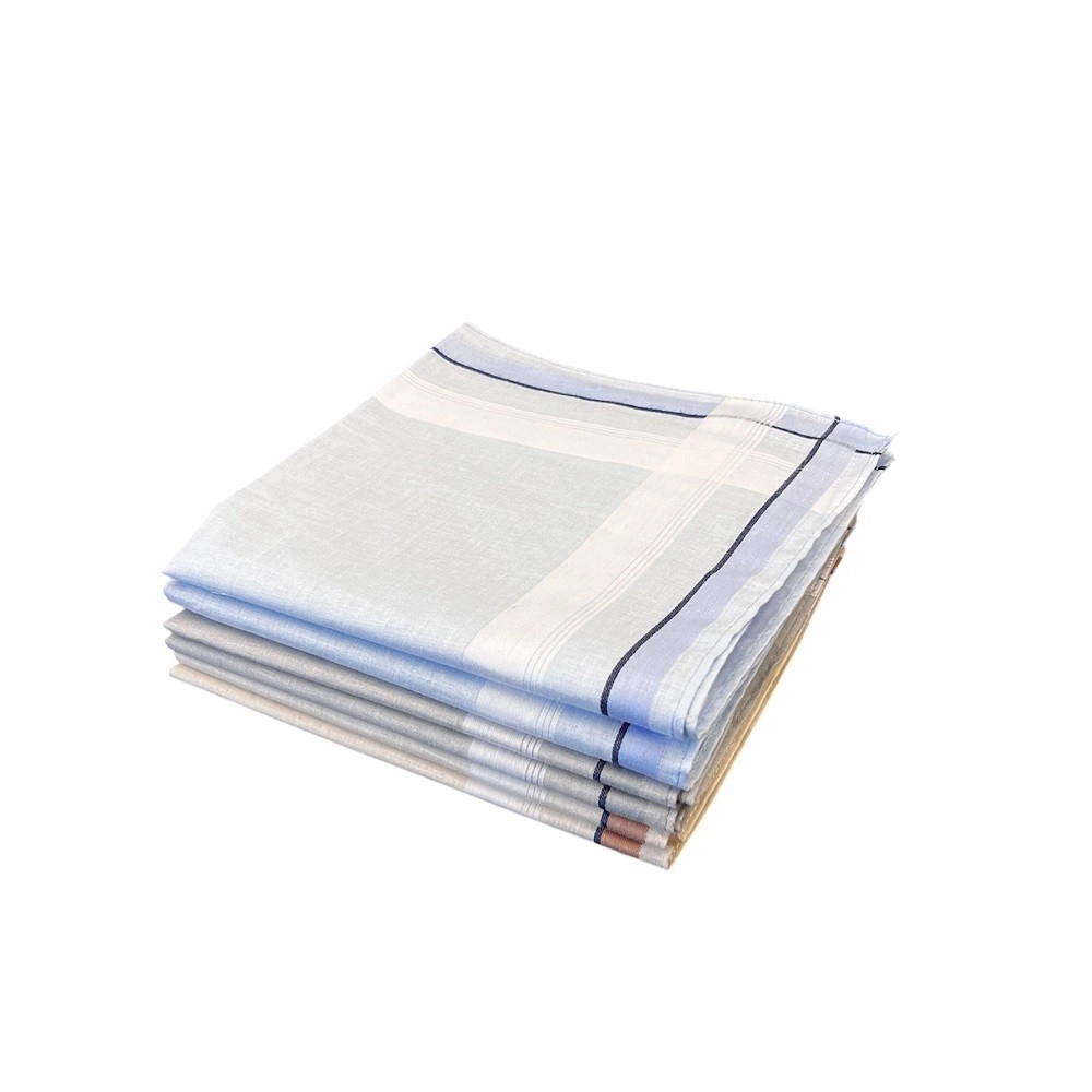 Lot de 6 Mouchoirs en tissu Beige, Gris et Bleu 100% coton 40x40 cm