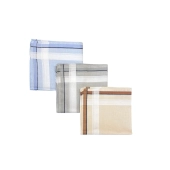 Lot de 12 Mouchoirs en tissu Beige, Gris et Bleu 100% coton 40x40 cm