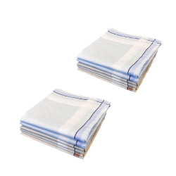 Pile Lot de 12 Mouchoirs en tissu Beige, Gris et Bleu coton 40x40 cm