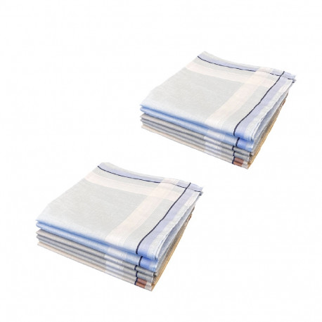 Pile Lot de 12 Mouchoirs en tissu Beige, Gris et Bleu coton 40x40 cm