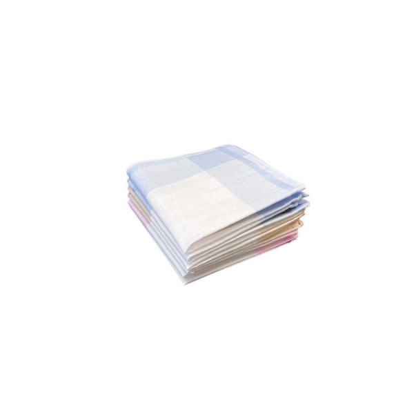 Pile Lot de 6 Mouchoirs en tissu femme Bleu, Rose et Beige coton 28x28 cm