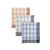 Lot de 12 mouchoirs quadrillés LUC - 100 % coton 50x50 cm - Doux, absorbants, réutilisables et colorés bleu, gris, orange