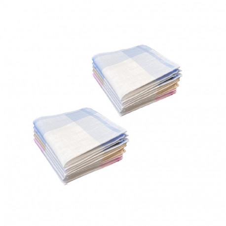 Pile Lot de 12 Mouchoirs en tissu femme Bleu, Rose et Beige coton 28x28 cm