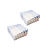 Lot de 12 Mouchoirs en tissu femme Bleu, Rose et Beige 100% coton 28x28 cm