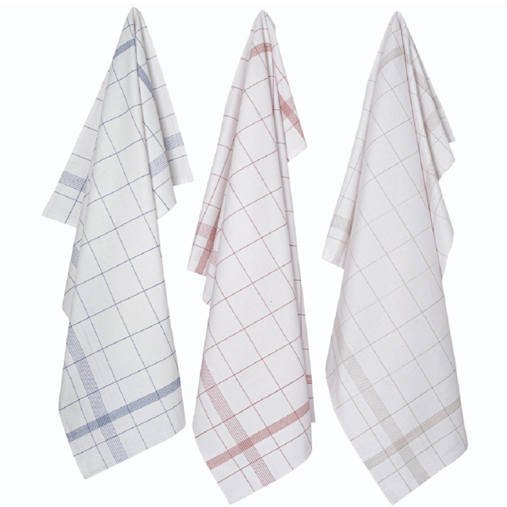 Lot de 3 torchons professionnels, modèle Classique coton-lin 70x70 cm - Qualité supérieure, tissage serré, bar hôtel restaurant