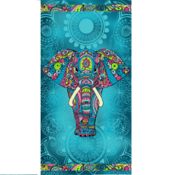 Serviette de plage éléphant coloré sur fond bleu foncé 90x170cm