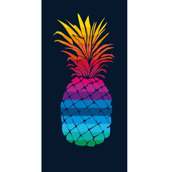 Serviette plage ananas multicolore sur fond noir 100% coton jacquard double