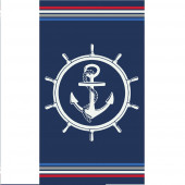 Serviette de plage bleu et blanche sur fond bleu marine 100% coton tisssage jacquard 90x170cm