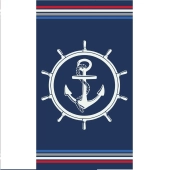 Serviette de plage ancre blanche sur fond bleu marine 90x170 cm - 100% coton jacquard, douce, absorbante, résistante et moderne
