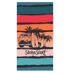 Serviette 100% coton tissage jacquard 90x170cm van dégradé bleu et rose