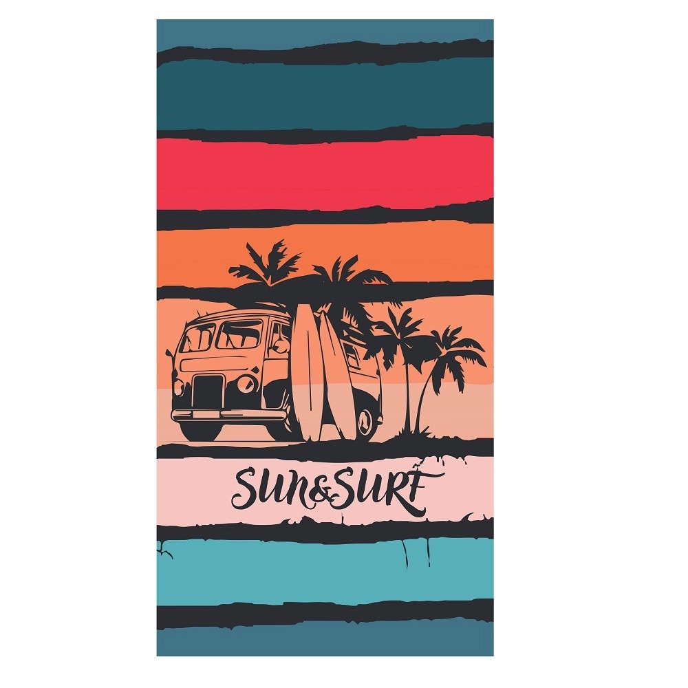 Serviette de plage Van rose et bleu 90x170cm 100% coton Jacquard