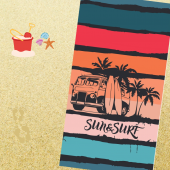 Visuel plage serviette van dégradé rose et bleu 100% coton tissage jacquard 90x170 cm