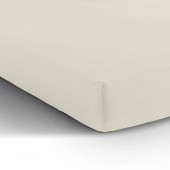 Visuel mis sur le coin du lit, drap housse jersey extensible de couleur blanche