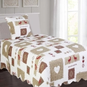 Boutis montagne Mégève 180x240 cm + taie 65x65 - Couvre lit ambiance chalet, déco cosy et qualité supérieure