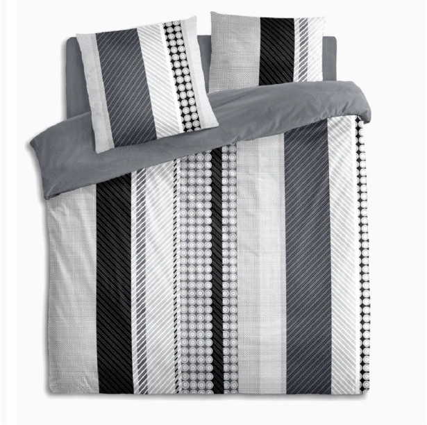 Parure de draps Géométrique Gris 100 % coton 57 fils - Motif graphique moderne noir gris blanc, style contemporain