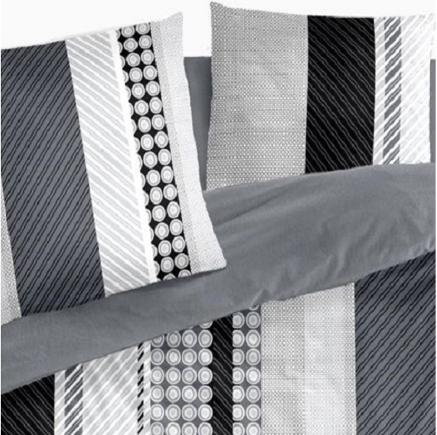 Parure de draps Géométrique Gris 100 % coton 57 fils - Motif graphique moderne noir gris blanc, style contemporain