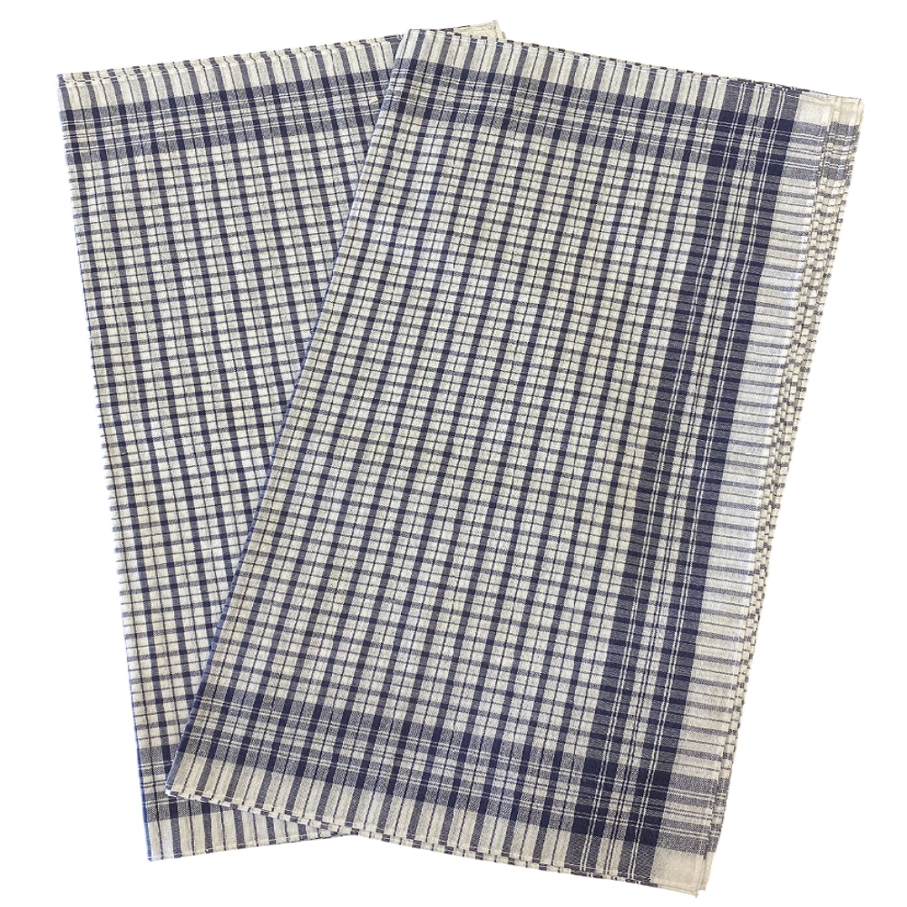 Lot de 10 Mouchoirs Romain à carreaux bleu et blanc - 100% coton - Doux et écologique - 50x50