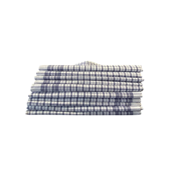 Visuel lot de 10 mouchoirs romain bleu et blanc petit carreaux 100% cootn, sur fond blanc en pile
