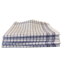 Visuel de lot de 5 mouchoirs romain quadrillé bleu et blanc, 100% coton 50x50cm. Pile de 5 mouchoirs sur fond blanc