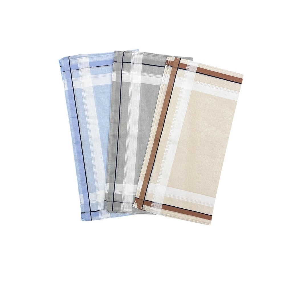 Lot de 12 Mouchoirs en tissu Beige, Gris et Bleu 100% coton 40x40 cm