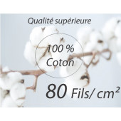 100% Percale de Coton Lavé - 80 fils/cm² - Blanc