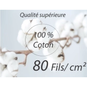 Housse de couette 240x280 cm 100 % percale 80 fils/cm² + 2 taies 50x70 cm - Finition bouteille, douce, respirante et durable